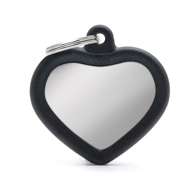  . **Dog collar is luminous and reflective**Chromed Heart With Black Rubber