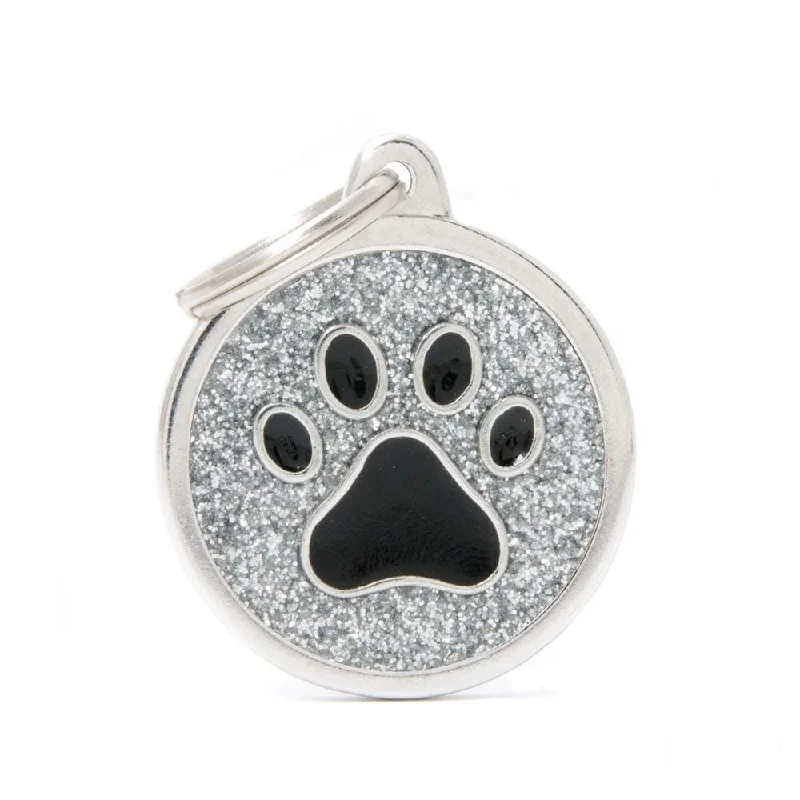  . **Pet food bowl is anti-slip design**Shine Grey Circle With Black Paw