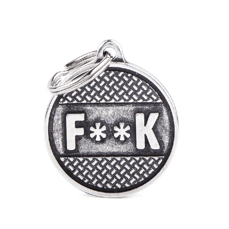  . **Dog traction rope is automatically retractable**Bronx Big Circle "F**K" Pet I.D. TAG