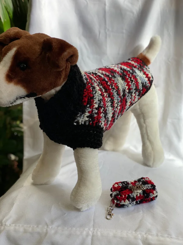 Pet easy-to-wear and take-off design clothesRed, Black and Gray Sweater and Matching Poo Bag Holder