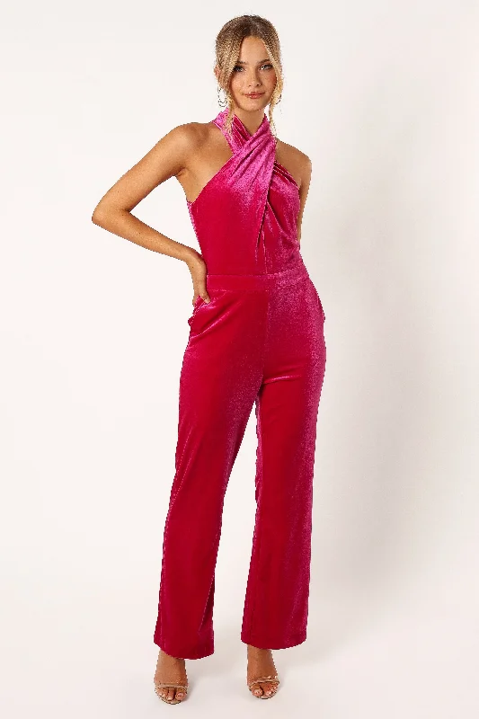 ---Liberty Velvet Jumpsuit - Magenta
