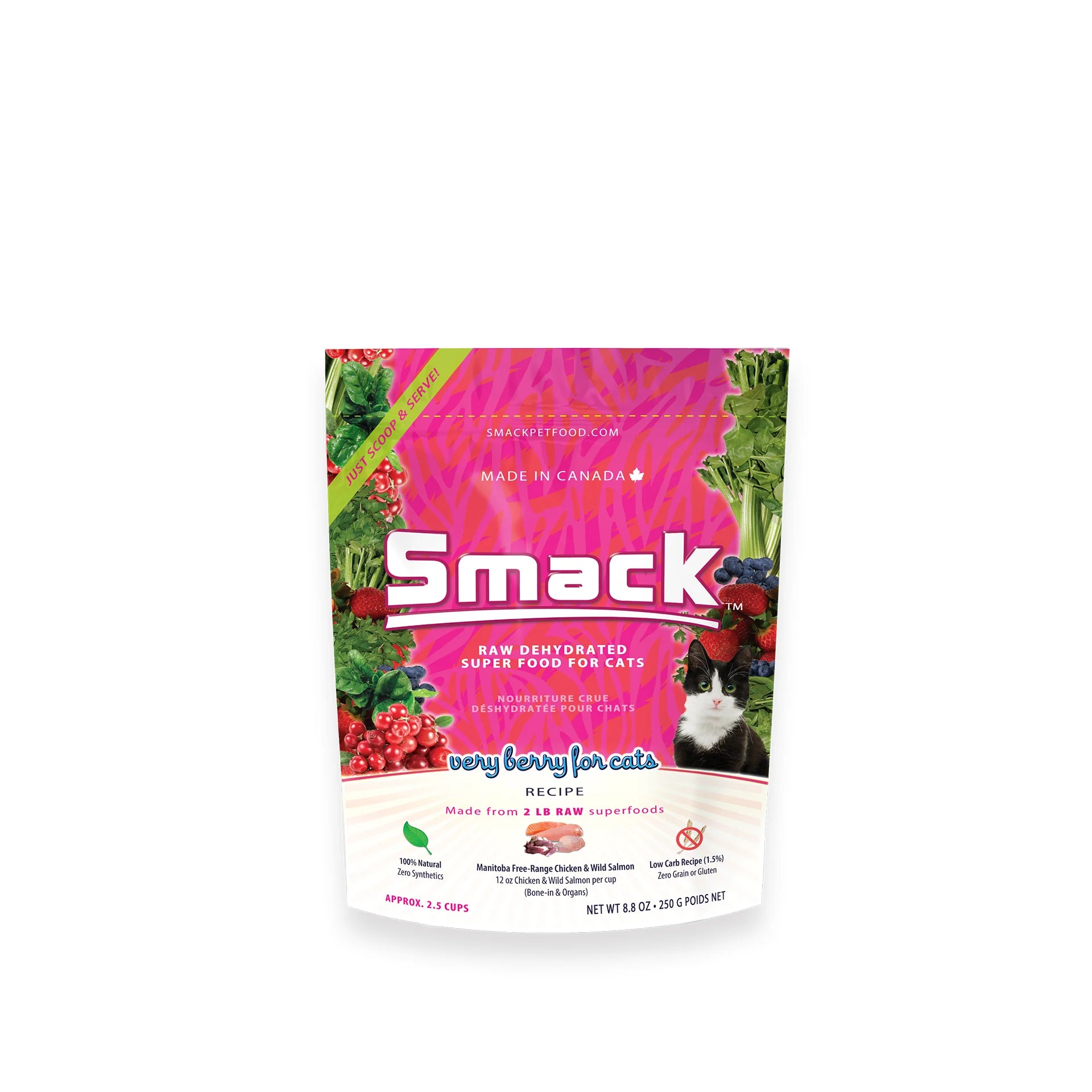    - Cat food nutritional analysis  Smack Cat Very Berry Dehydrated Raw
