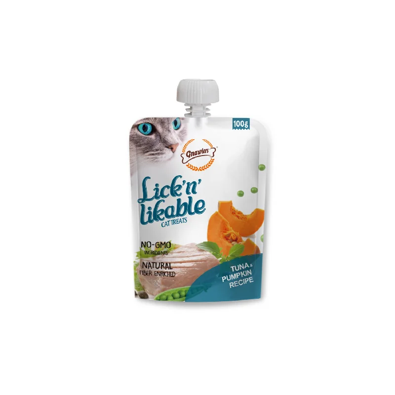    - Natural ingredient cat food  GNAWLERS Lick N Likable Treat Tuna & Pumpkin Flavour