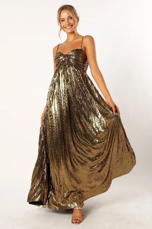 - Air box TSA certified check-inKanthro Pleated Maxi Dress - Gold