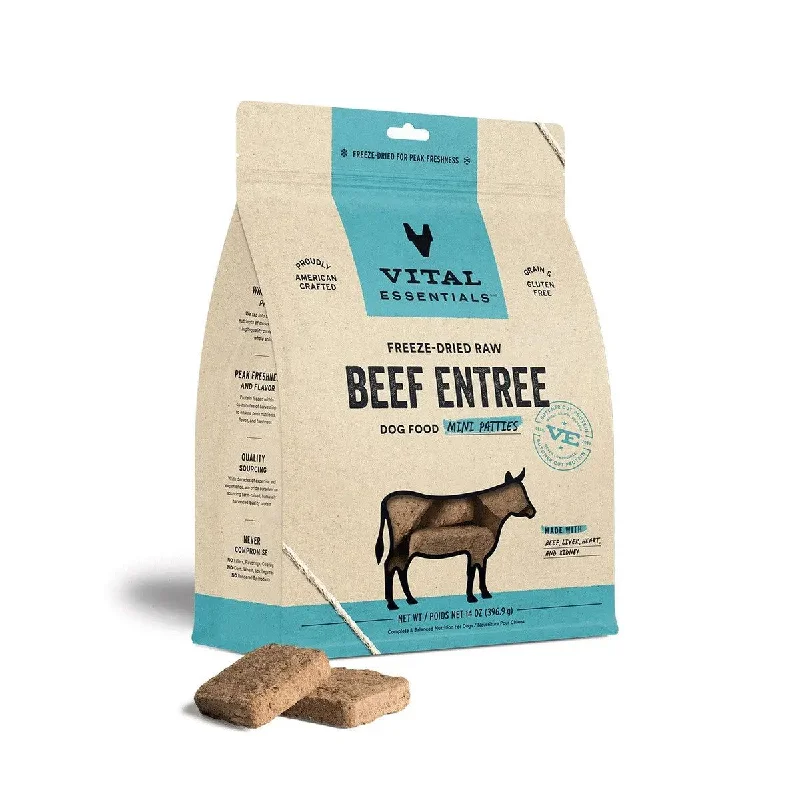 - Organic cotton dog bibsVital Essentials® Freeze-Dried Raw Beef Entree Dog Food Mini Patties, 14 oz - Organic cotton dog bibsVital Essentials® Freeze-Dried Raw Beef Entree Dog Food Mini Patties, 14 oz