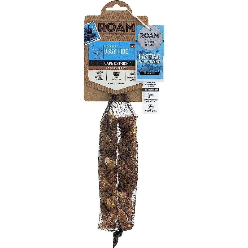 ---Roam Pet Treats Ossy Hide Twists Ostrich Dog Chew