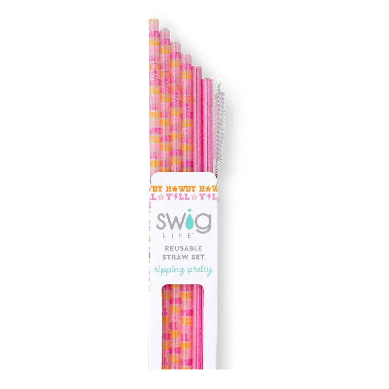 - Organic cotton dog bibsHowdy Y'all + Pink Glitter Reusable Straw Set