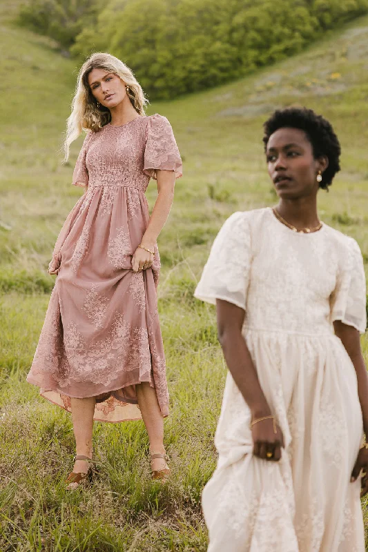 Alora Embroidered Dress in Dusty Rose