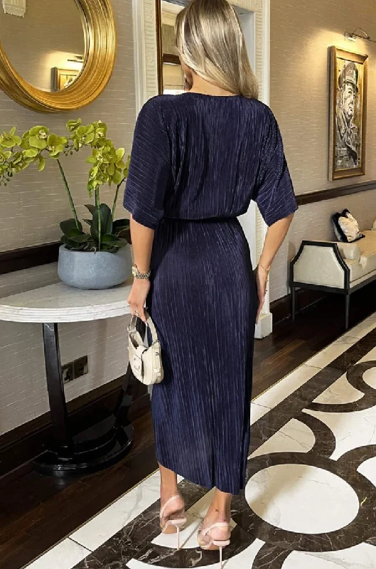 AX Paris Heather Navy Plisse Dress