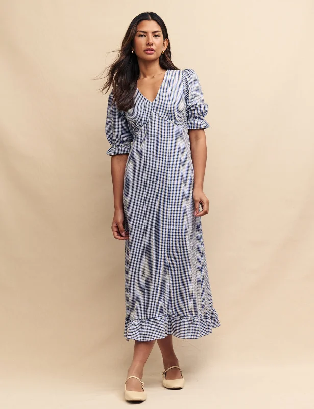 Blue Gingham Delilah Midi Tea Dress