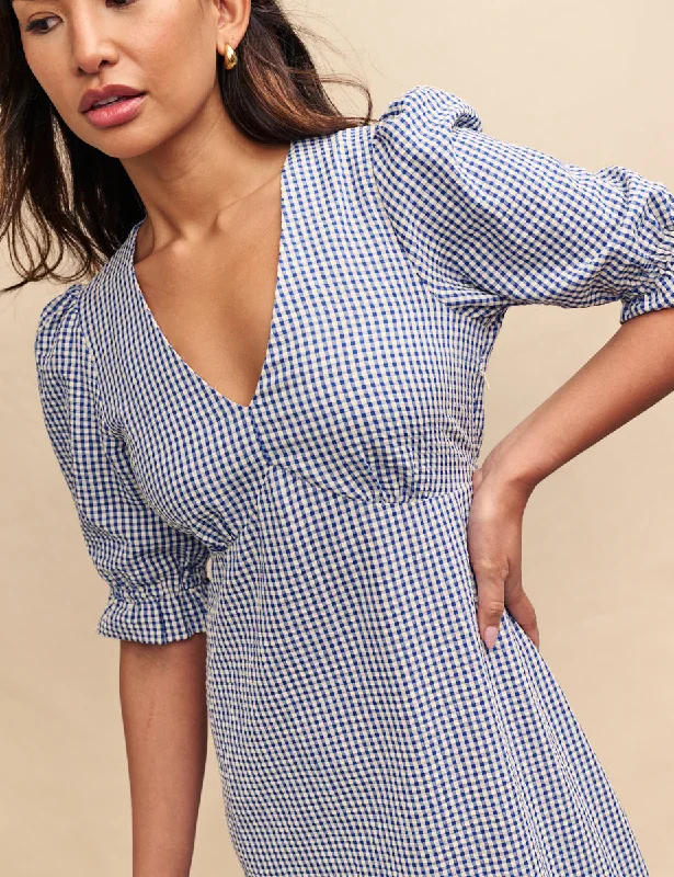 Blue Gingham Delilah Midi Tea Dress