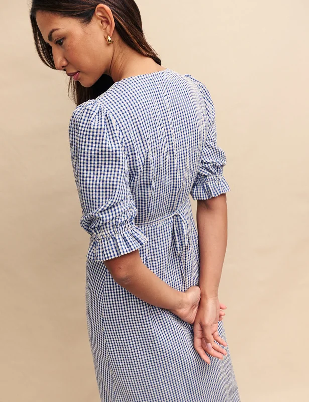 Blue Gingham Delilah Midi Tea Dress