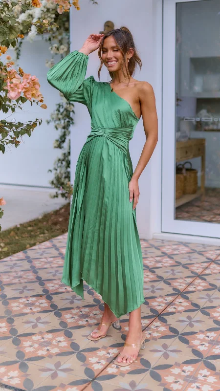 Brooklyn One Shoulder Midi Dress - Green