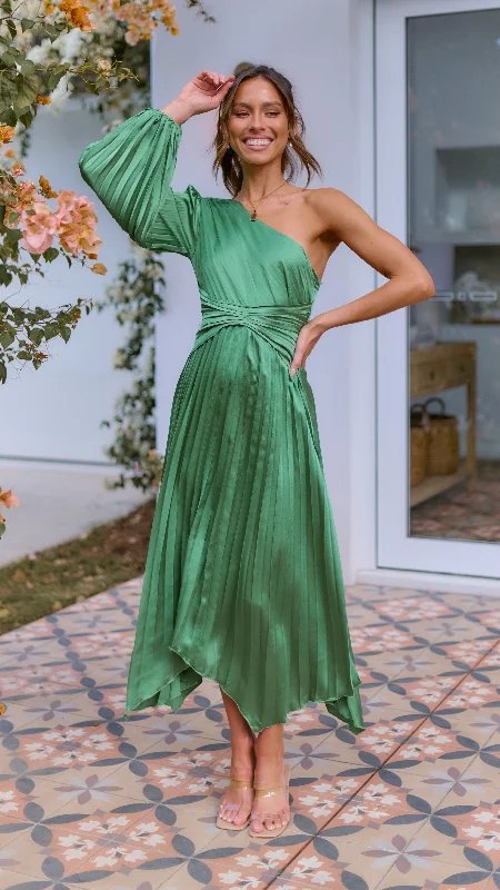 Brooklyn One Shoulder Midi Dress - Green