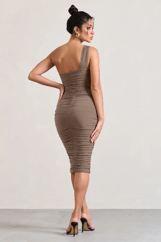 Contour | Mocha One Shoulder Bodycon Midi Dress