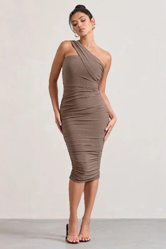 Contour | Mocha One Shoulder Bodycon Midi Dress