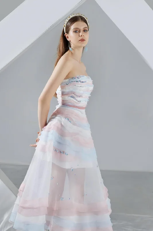 Dallas Strapless Layered Organza Midi Dress