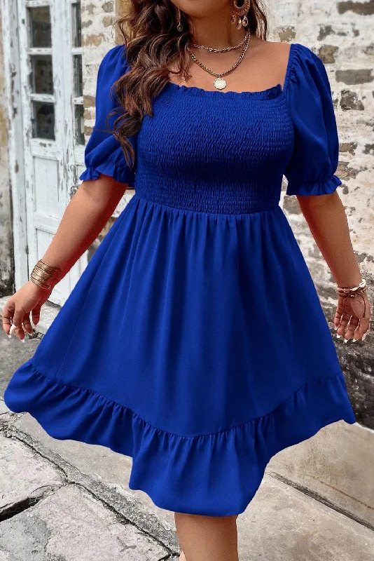 Smocked Ruffle Puff Sleeve Dress Plus Size