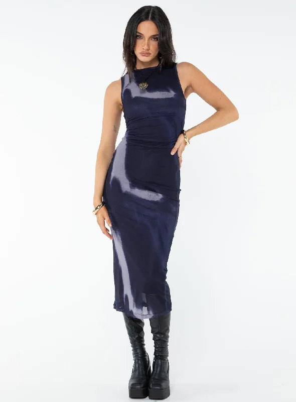 Fayola Dress Mesh Watercolour Navy