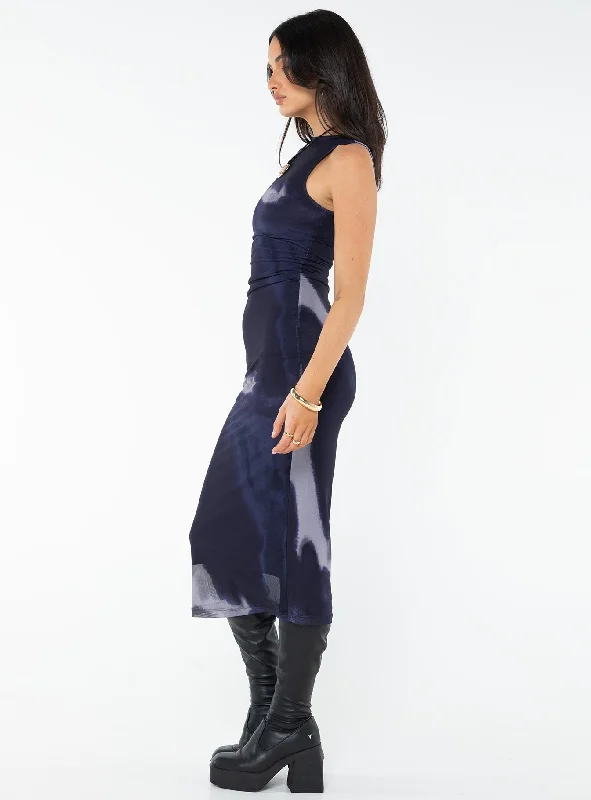 Fayola Dress Mesh Watercolour Navy