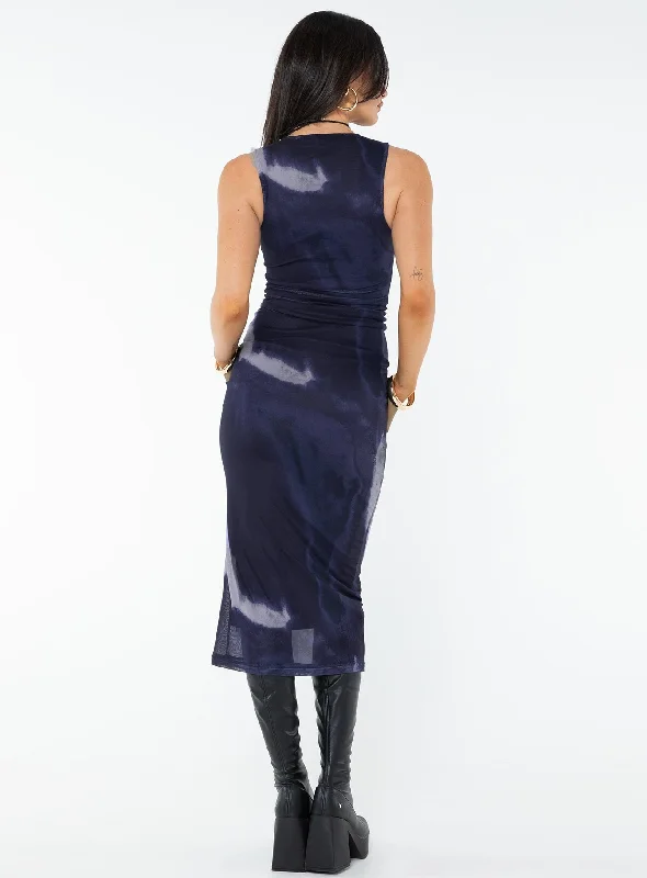 Fayola Dress Mesh Watercolour Navy