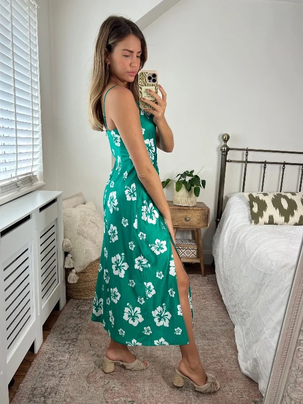 Havana Cowl Neck Slip Dress / Green Hibiscus