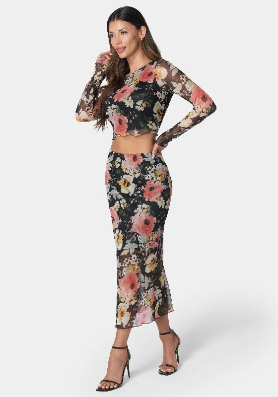 Mesh Printed Two Piece Long Sleeve Set