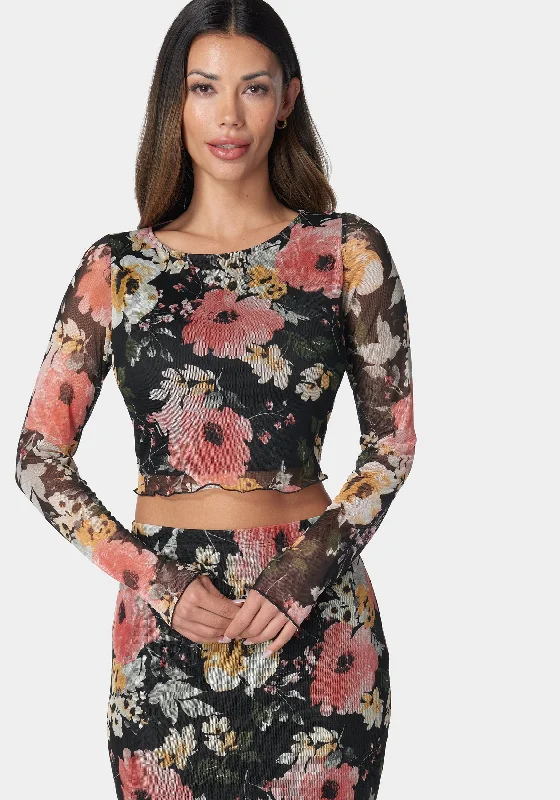 Mesh Printed Two Piece Long Sleeve Set