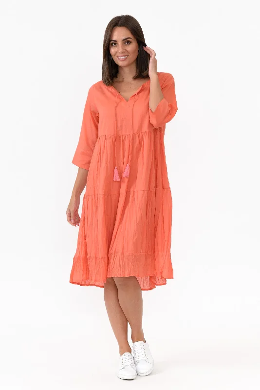 Milana Peach Crinkle Cotton Dress