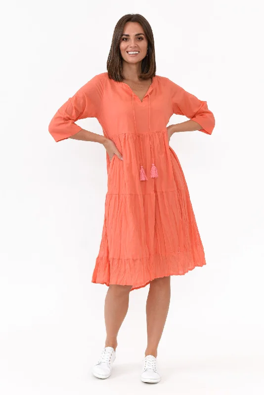 Milana Peach Crinkle Cotton Dress