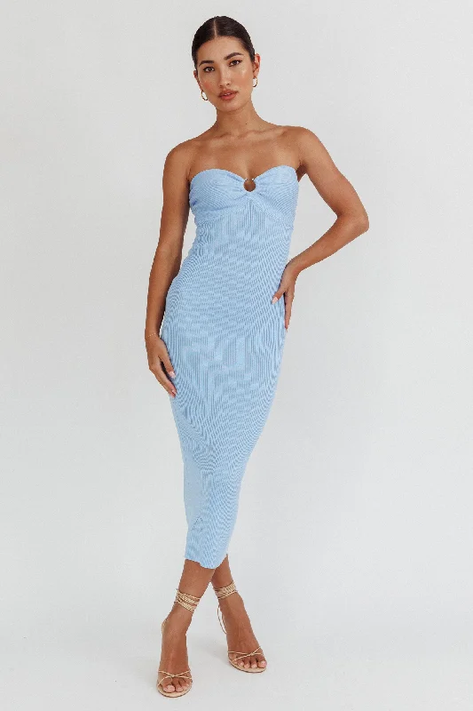 Real Talk Sweetheart Neckline Midi Dress Blue