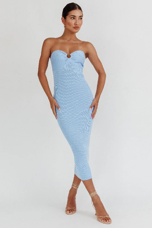 Real Talk Sweetheart Neckline Midi Dress Blue