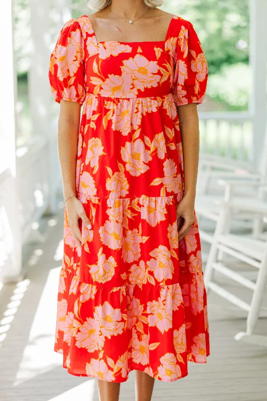 Think About It Red Floral Midi Dress