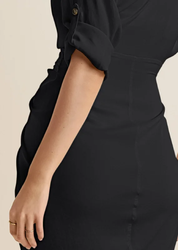 Button-front shirt dress  - Black