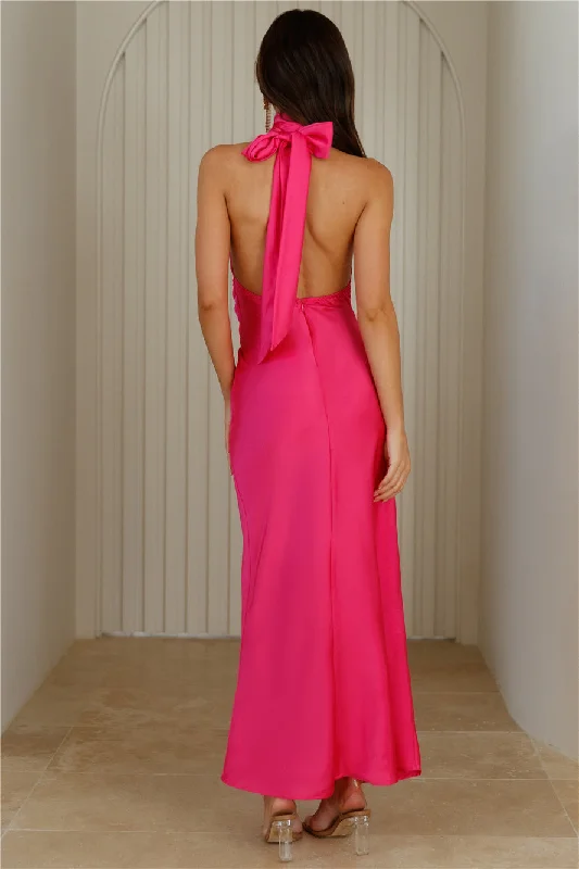 Beauty Of The Night Halter Satin Maxi Dress Pink