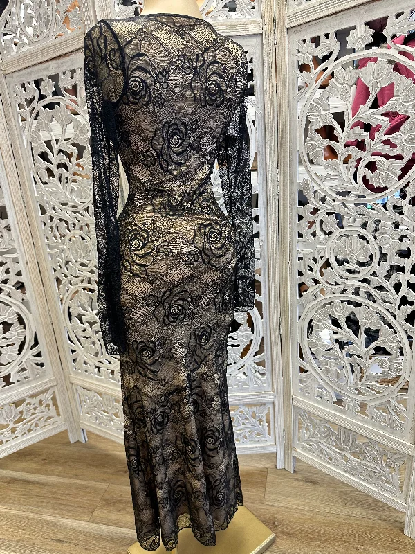 Black Lace Nude Maxi Dress Stretchy