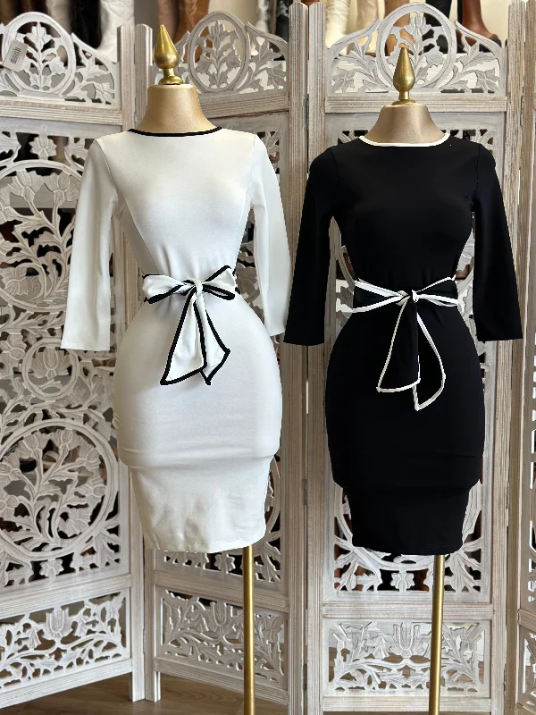 Cinched Ribbon Lined Dress Stretchy