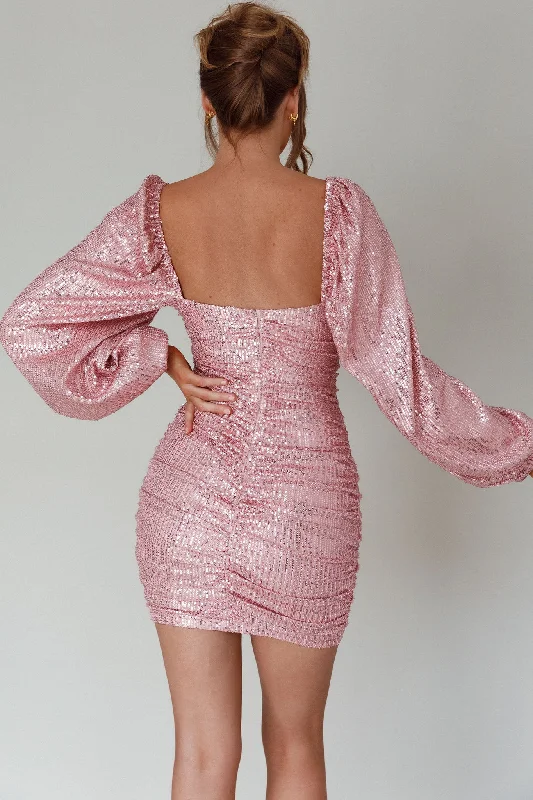 Jayde Balloon Sleeve Sequin Mini Dress Mauve