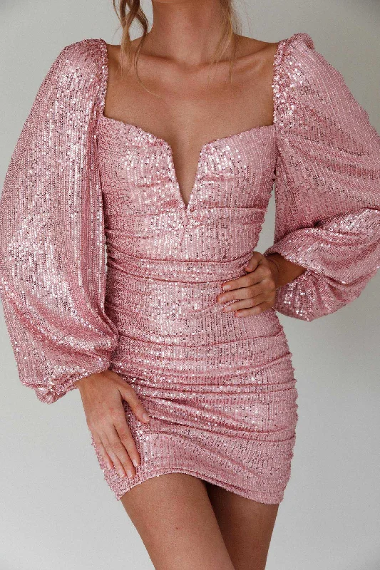 Jayde Balloon Sleeve Sequin Mini Dress Mauve