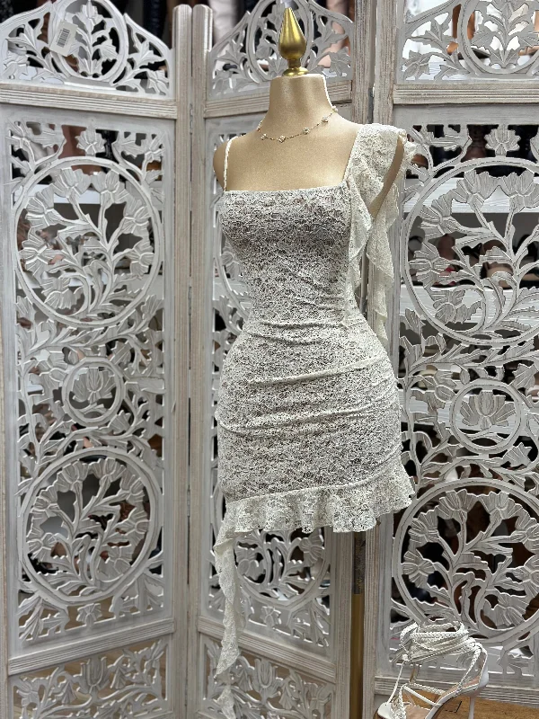 Lace Ruffle Sleeve Dress- Stretchy