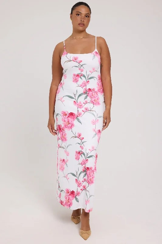 Luck & Trouble Peony Passion Maxi Dress White Print