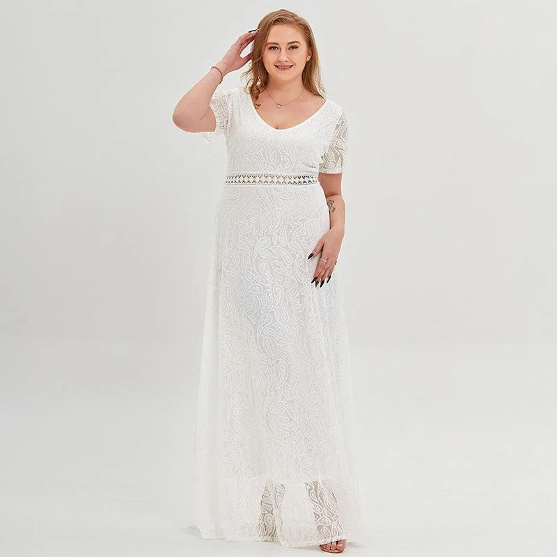 NiDELL Spring . New Amazon European and American Large Size Lace Dress Light Wedding Dress Lace Sweet Dress