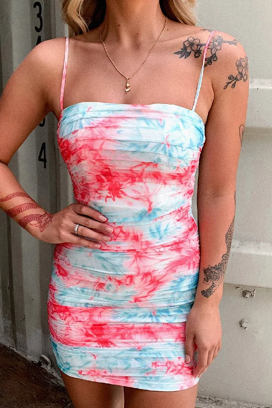 Zuhrah Dress - Pink/Aqua Tie Dye