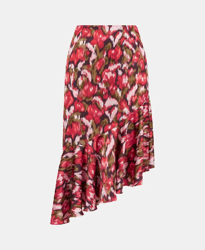 Multicoloured Tiered Hem Midi Skirt