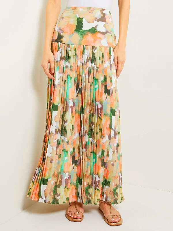 Maxi Drop Waist Skirt - Pleated Watercolor Woven