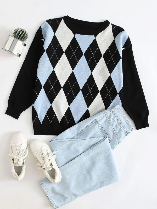 Plus Argyle Pattern Sweater