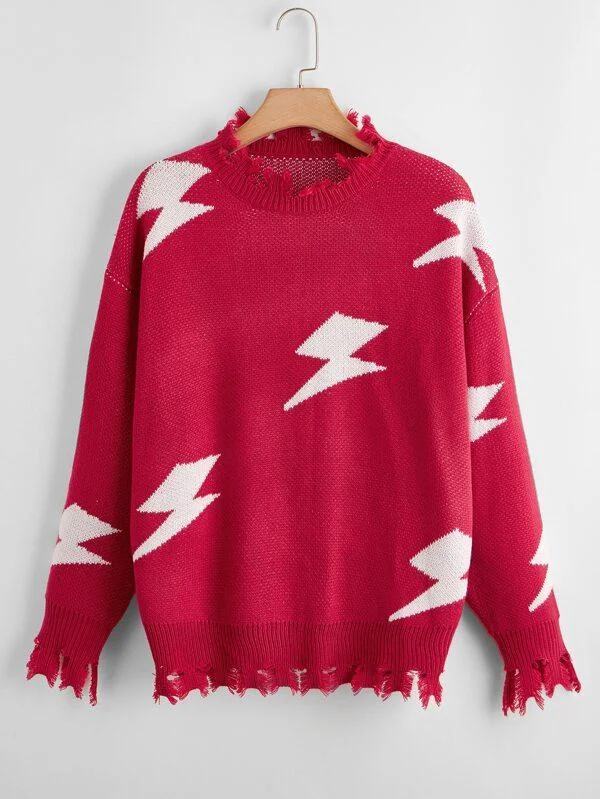 Plus Lighting Pattern Distressed Sweater