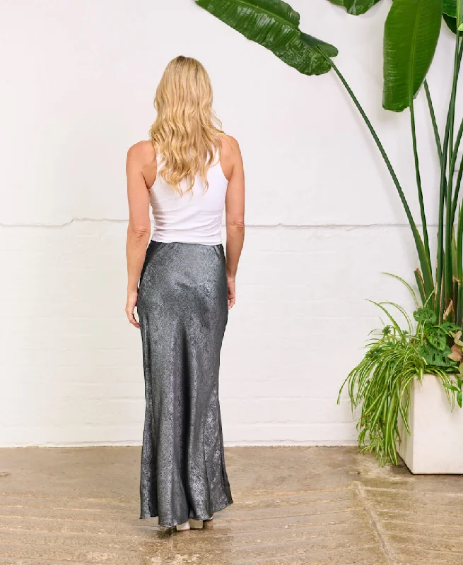 Silver Satin Maxi Skirt