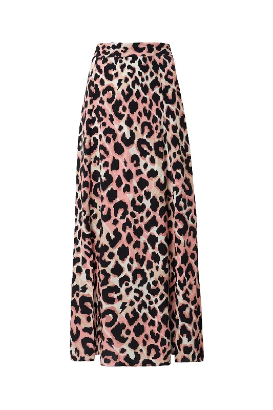 Mixed Neutral with Black Shadow Leopard Split Front Skirt