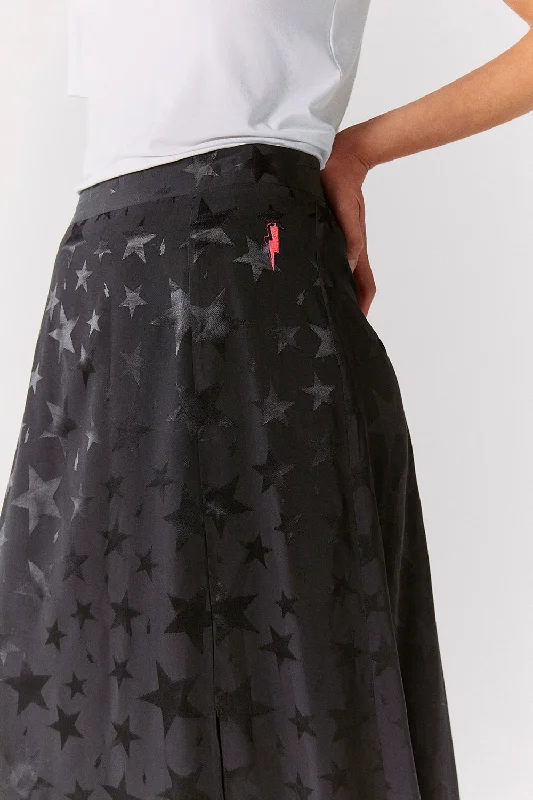 Black Jacquard Star Split Front Skirt